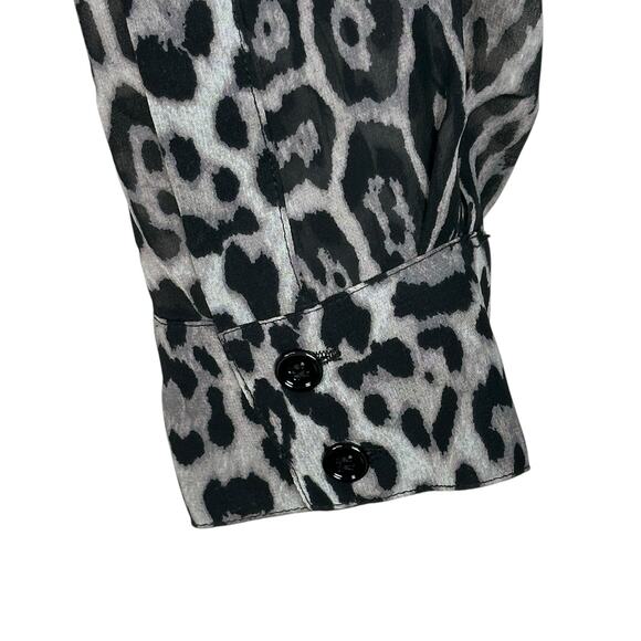 BCBG MAXAZRIA Anderson Sheer Silk Blouse Top Womens Large Button Leopard Animal - Picture 9 of 9